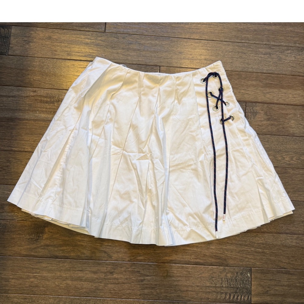 J.Crew Pleated Skirt Women 2 White Lace Up Side Nautical Mini CU758